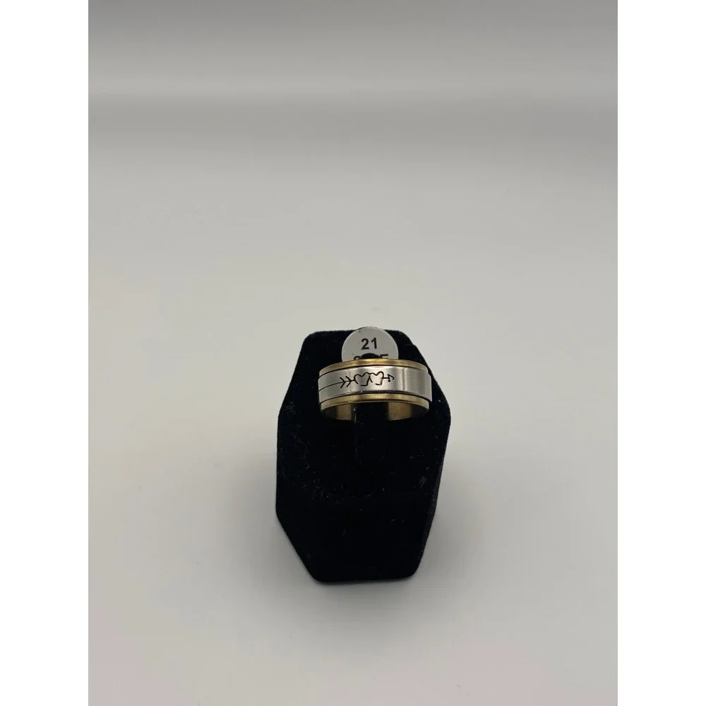 Arrow Heart Spinner Band Ring Unisex Size 11‎ Silver Gold Two Tone